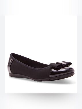 Anne Klein Black Patent Cap-Toe Bow Flats